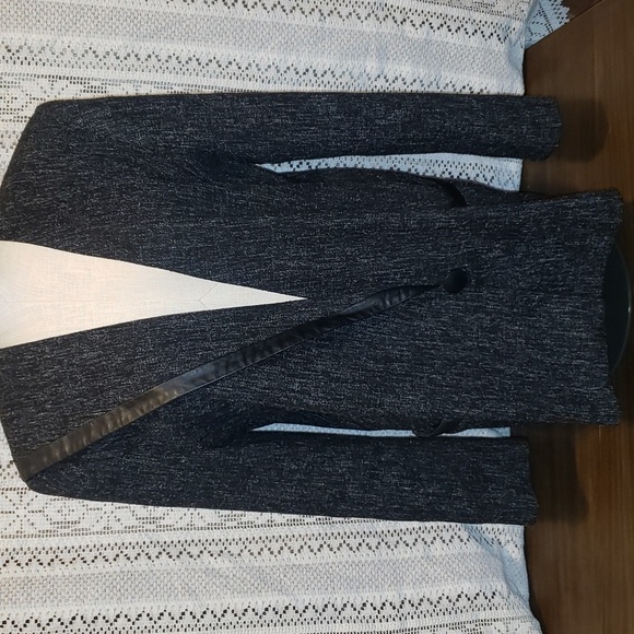 VINTAGE ASYMMETRICAL WOOL AND LEATHER BLAZER - Picture 1 of 11